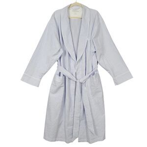 VERMONT COUNTRY STORE Blue Striped Classic Seersucker Cotton Robe SIZE LARGE
